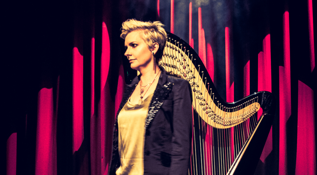 Harpist, Catrin Finch, with harp