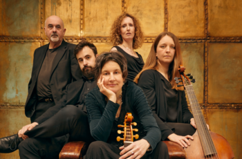 Fretwork Viol Consort with their instruments